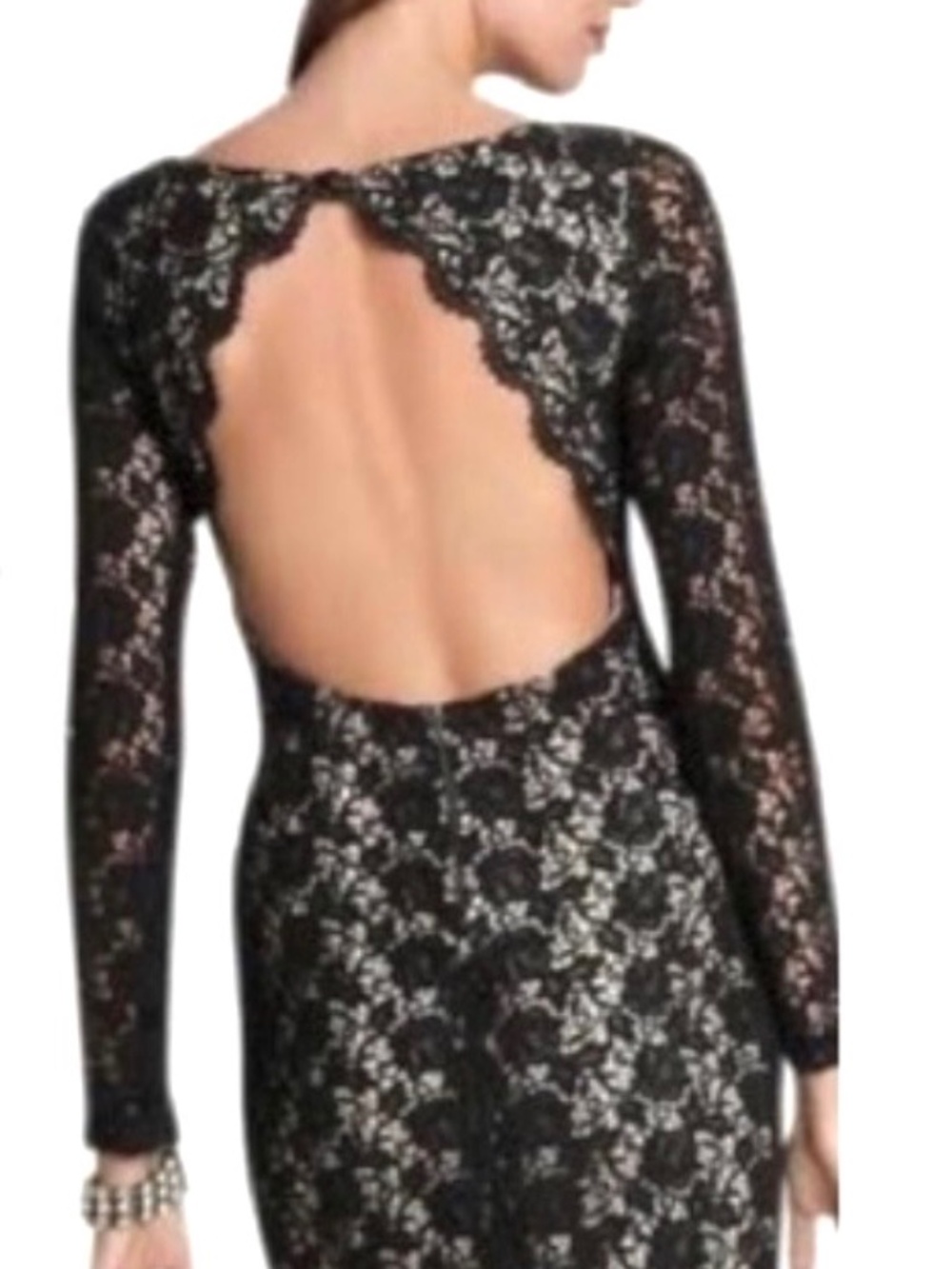 Alice & Olivia Black Lace Open Back Dandi Knee Length Silk Lined Midi Dress 4